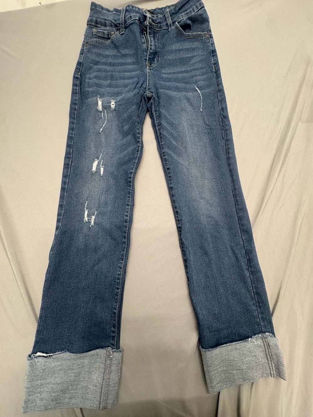 Between Us Distressed Cuffed Jeans Size 7 Blue Straight Leg Denim
